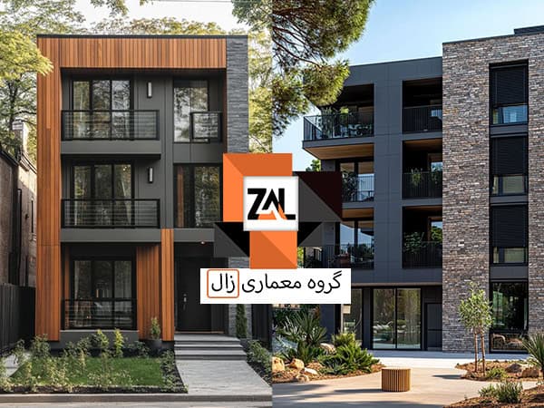 طرح نمای مدرن ساختمان سه طبقه - زالارک