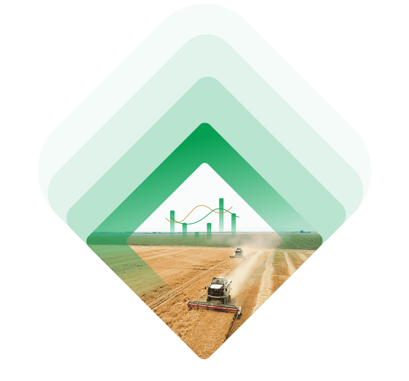 Agricultural field with monitoring equipment and data analytics overlay.