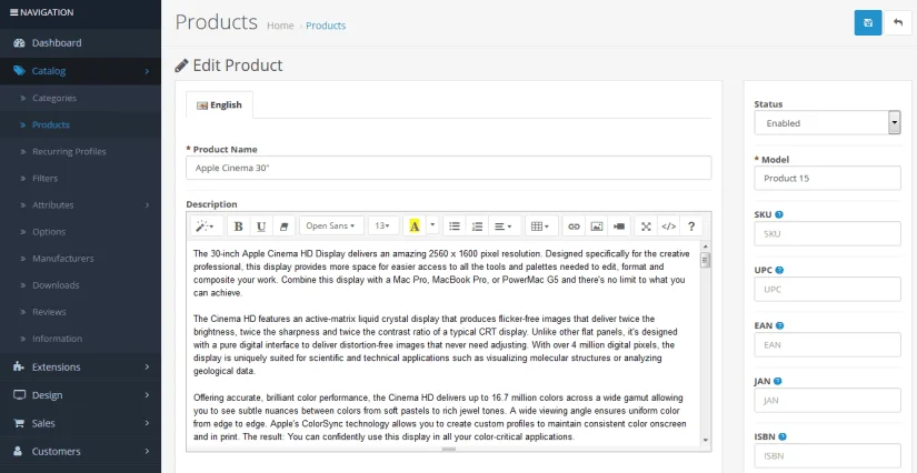Opencart “Everything in one page” product edit!