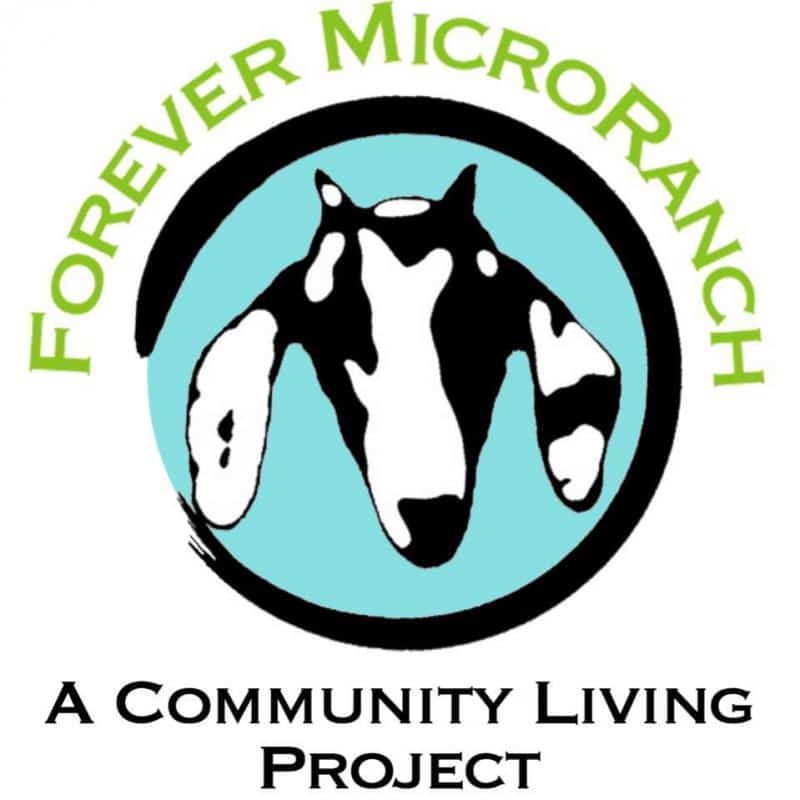 Logo of Forever MicroRanch eco village with a cow illustration and community focus.