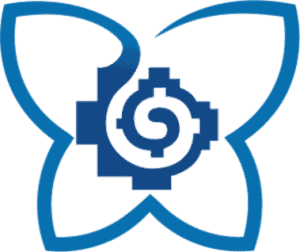 Logo of the Global Ecovillage Network with a butterfly and gear symbol.