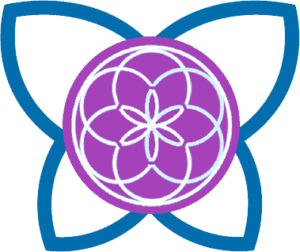 Global Ecovillage Network logo with a flower and leaf design in purple and blue.