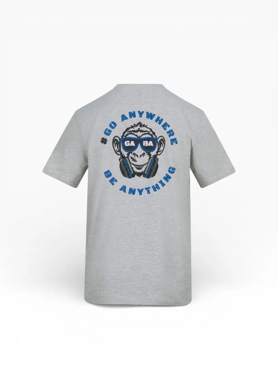 Grey GABA Clothing T-shirt with graphic and slogan "Go Anywhere Be Anything".