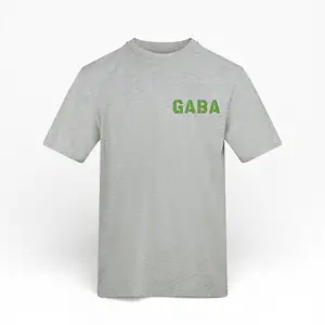 Light grey GABA branded T-shirt with green logo on the chest.