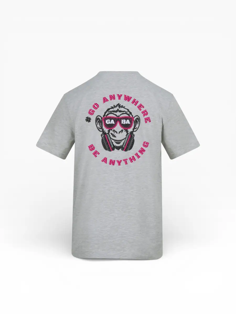Grey GABA Clothing T-shirt with graphic print and slogan "Go Anywhere Be Anything".