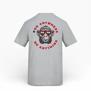 Grey GABA Clothing T-shirt with graphic print and slogan "Go Anywhere Be Anything".