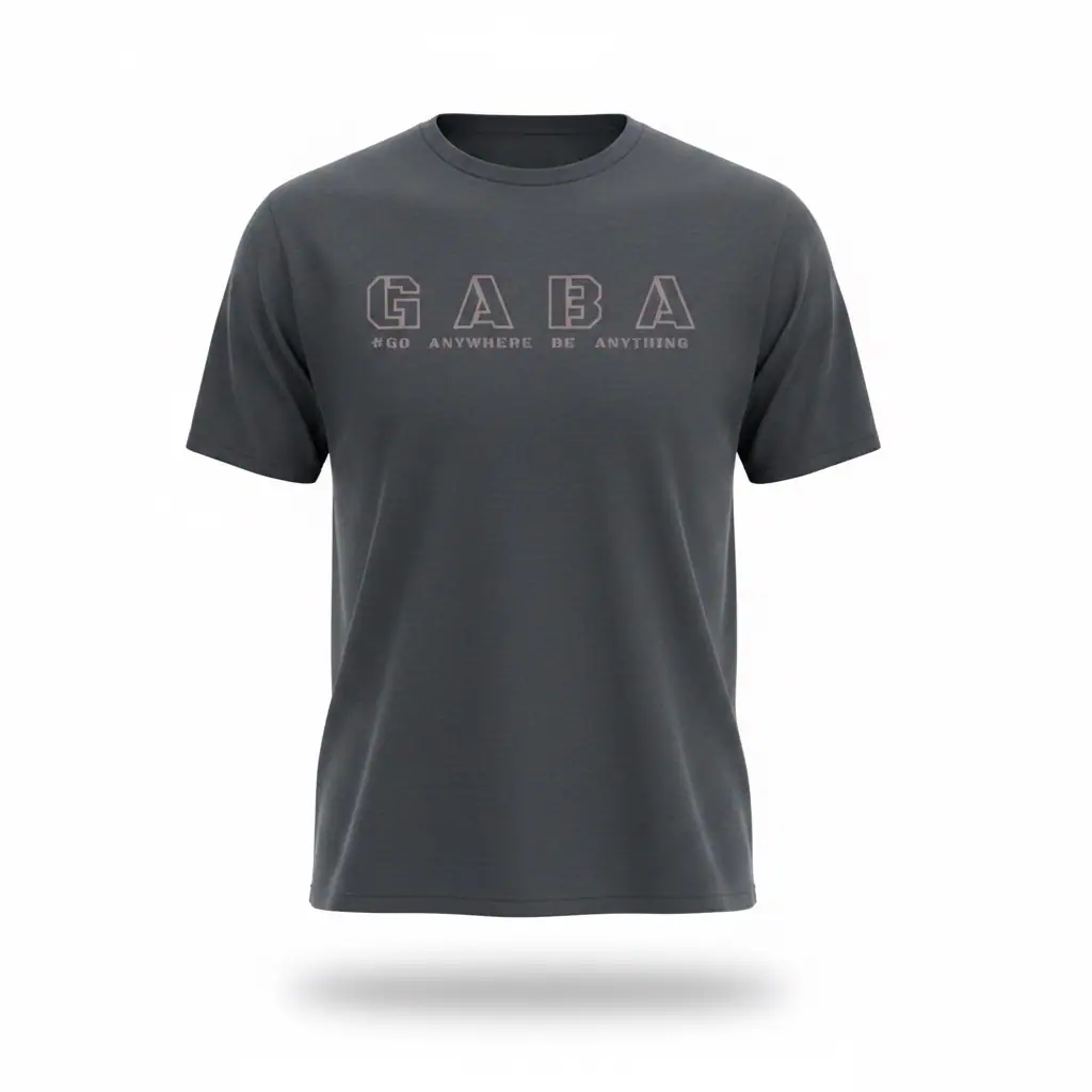 GABA branded grey T-shirt with logo and slogan, casual wear for everyday style.