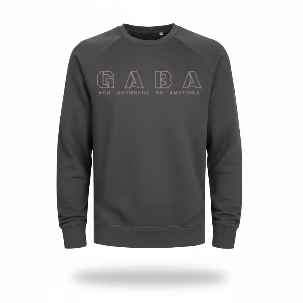 Dark grey GABA sweatshirt with logo and slogan, casual streetwear for men and women.