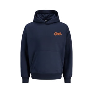 Navy blue GABA hoodie with orange logo, casual streetwear style.