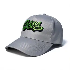 Grey GABA baseball cap with green embroidered logo, stylish and comfortable.