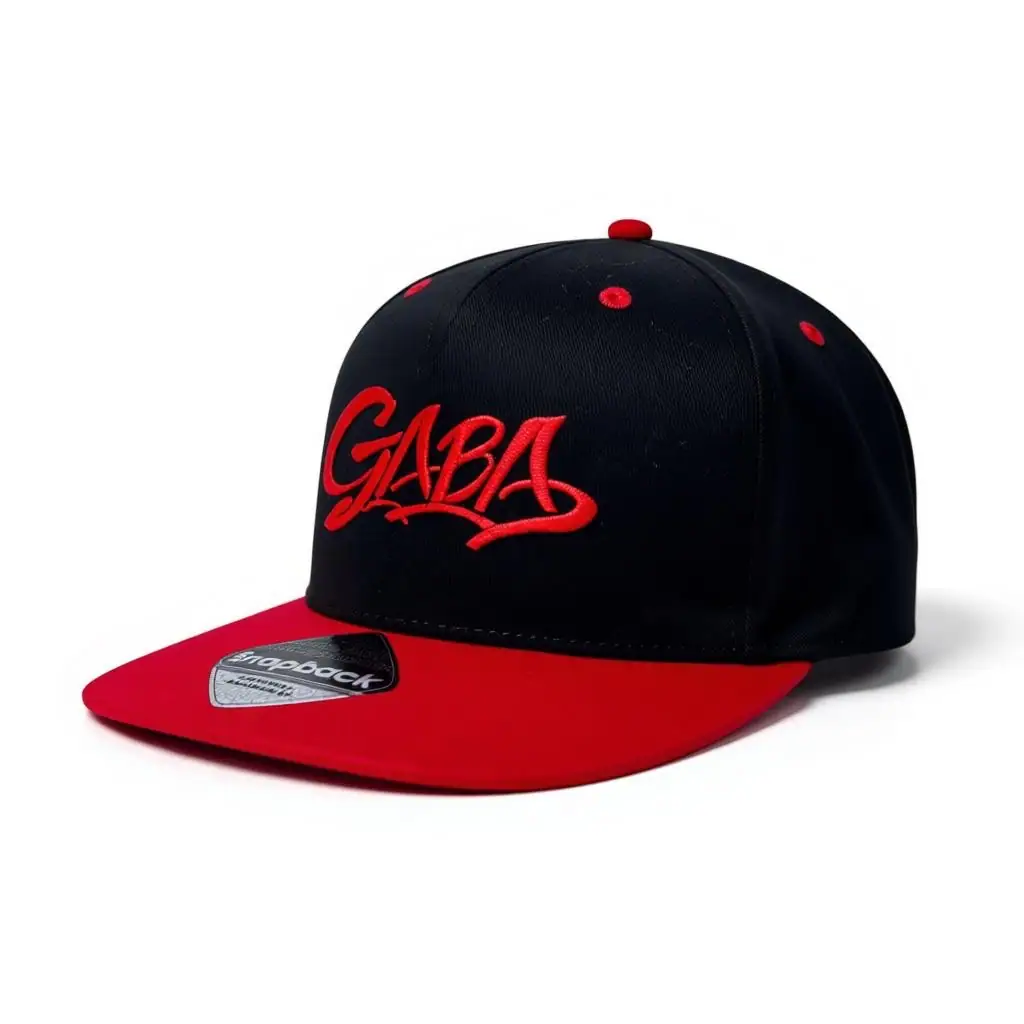 Black and red GABA branded snapback cap for streetwear style.