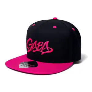 Black and pink GABA branded snapback cap with embroidered logo.