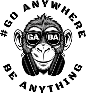 Logo of a monkey wearing sunglasses with "GABA" text, representing GABA Clothing brand.