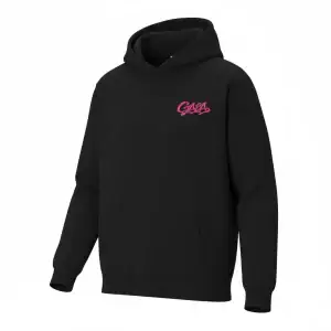 Black hoodie with pink GABA logo, comfortable casual wear for street style.