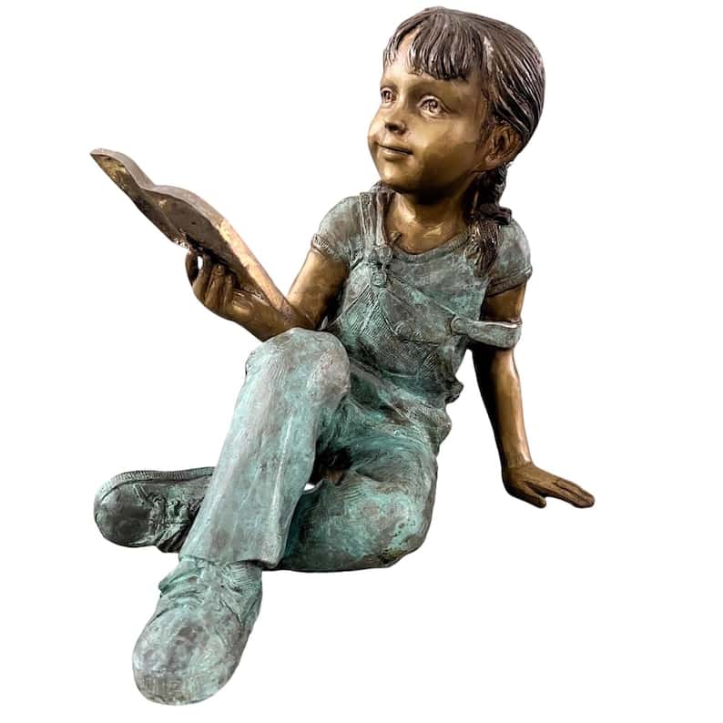 bronze girl reading book garden sculpture