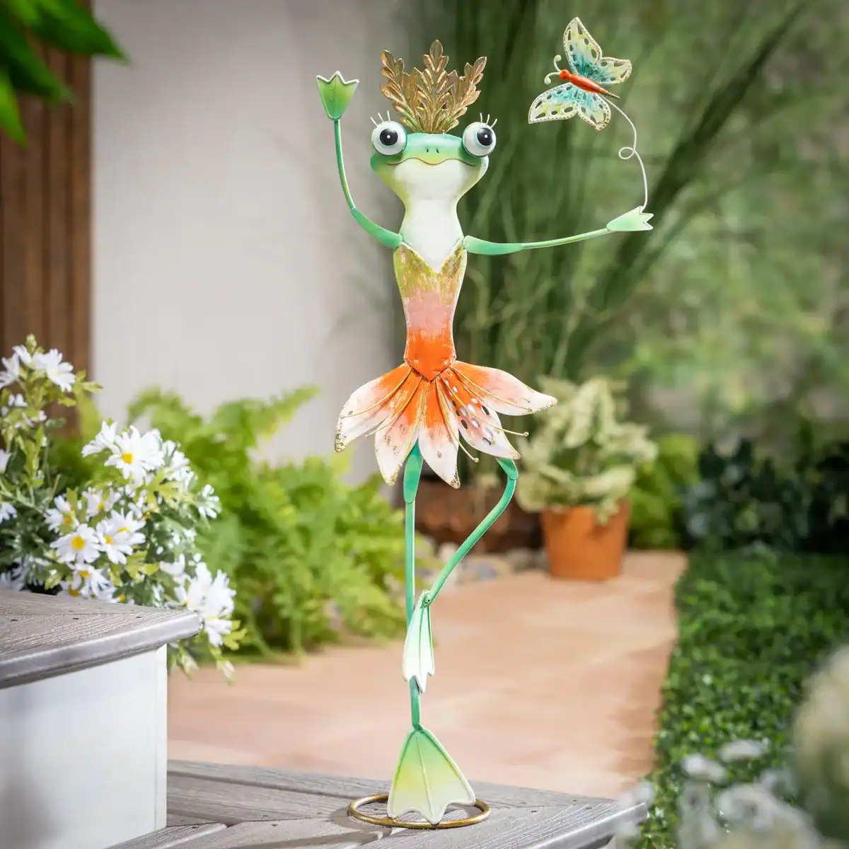 metal ballerina frog sculpture