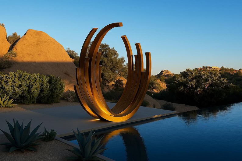 Corten steel moongate sculpture
