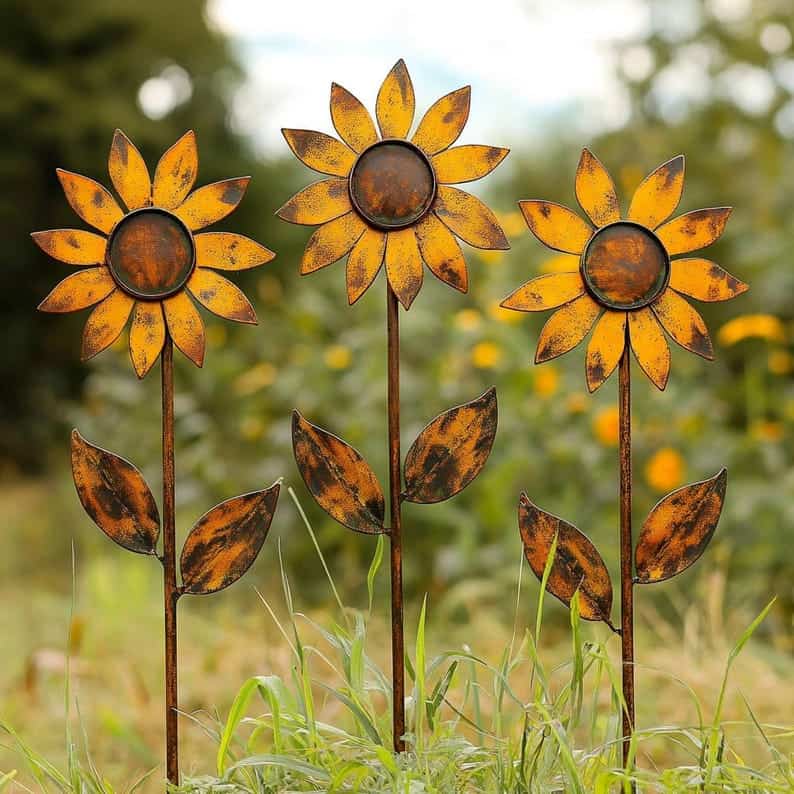 3 rustic sunflower stakes