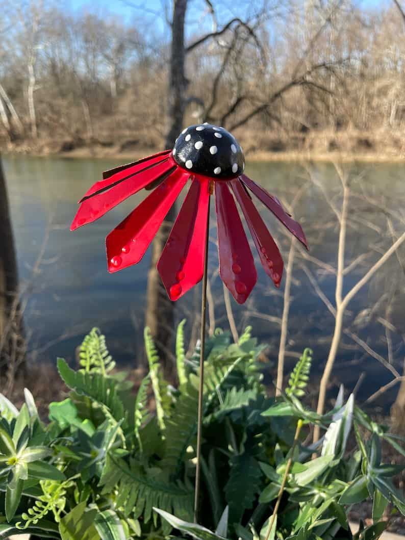 red coneflower garden stake