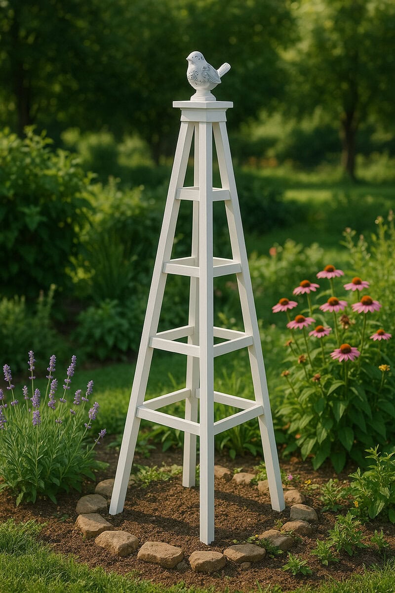 white wood garden obelisk
