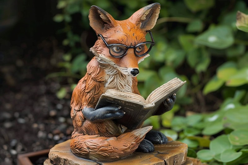 fox reading garden statue