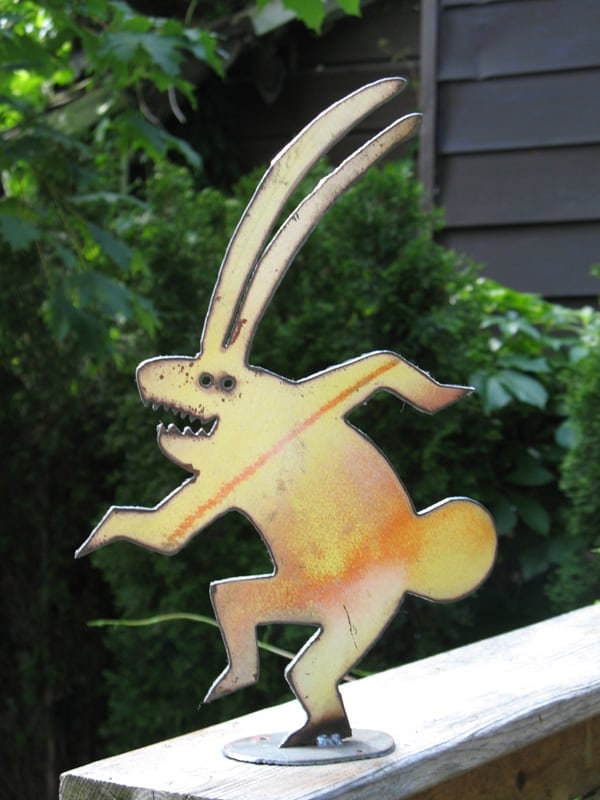 dancing bunny metal sculpture