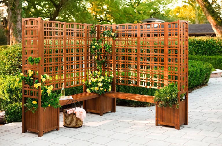 garden planter bench with trellis