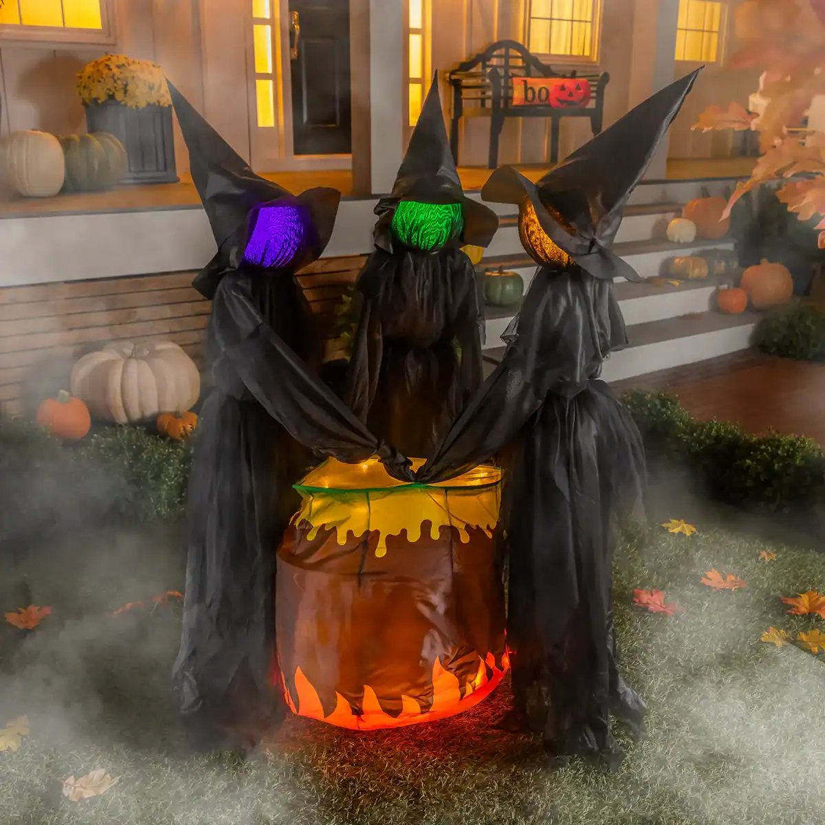 3 witches and cauldron garden stake