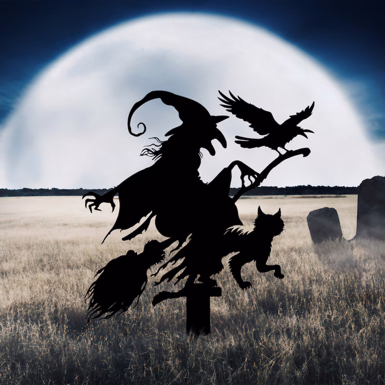 witch on a broomstick metal stake