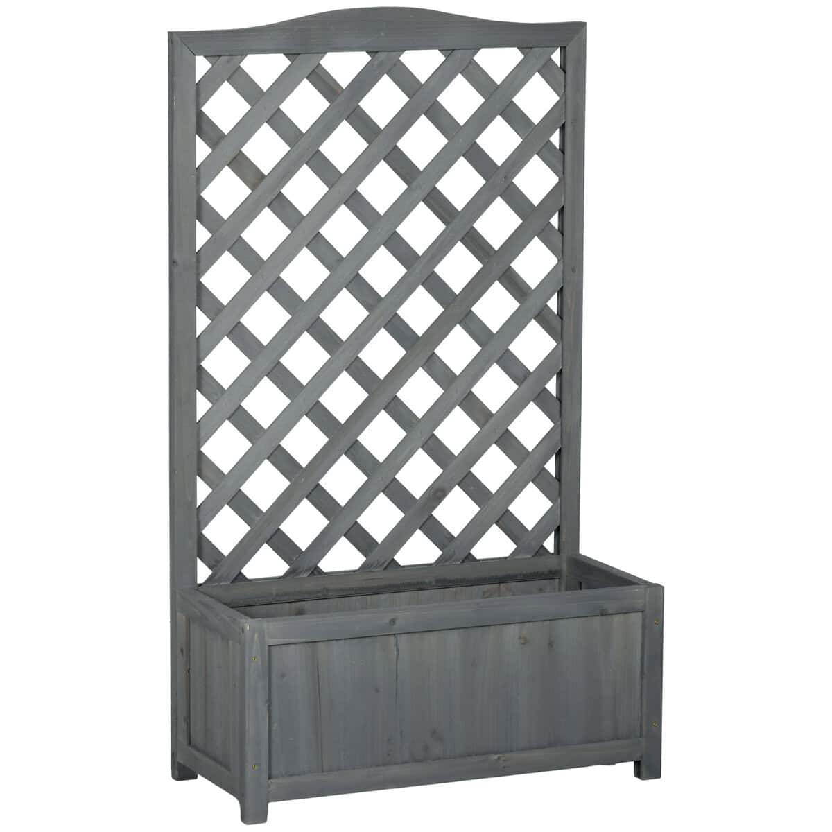 Outsunny 46 Elevated Garden Bed with Trellis - Gray Wooden Planter for Vegetables, Herbs & Flowers| Aosom.com