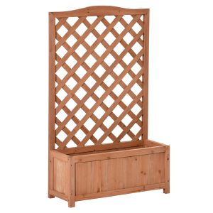 Outsunny Raised Garden Bed 28x11x46 Wood Planter Box with Trellis for Vine Climbing to Grow Vegetables Herbs Flowers for Backyard Patio | Aosom.com