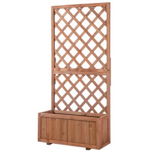 Outsunny Raised Garden Bed with Topped Trellis Wooden Pine Planter for Climbing Plants Flower | Aosom.com