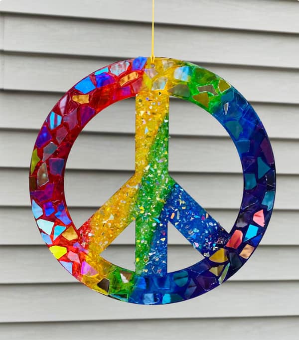 rainbow peace sign suncatcher