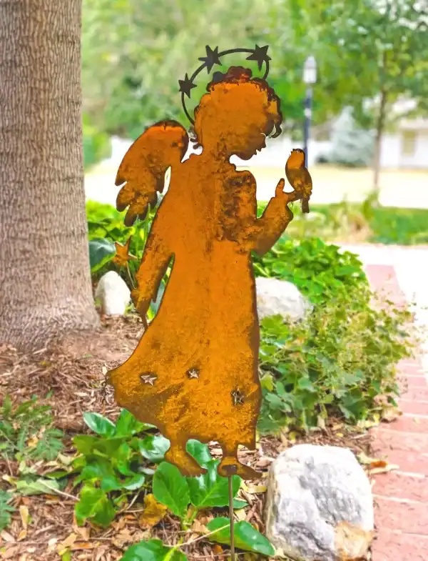 rusted angel garden stake