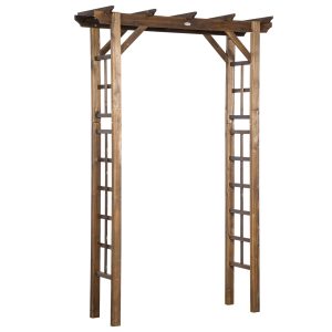Outsunny 7' Wooden Steel Garden Arbor with Fir Wood & Side Panel for Wedding & Ceremony, Outdoor Garden Arched Trellis for Climbing Vines, Carbonized
