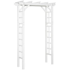 Outsunny Arched Trellis Arbor 7 ft Wood Steel with Natural Fir Side Panel for Climbing Vines Outdoor White | Aosom.com