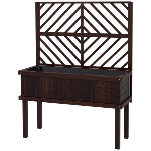 Outsunny Raised Garden Bed with Trellis Wooden Elevated Planter Box Outdoor for Climbing Plants with Drainage Carbonized| Aosom.com