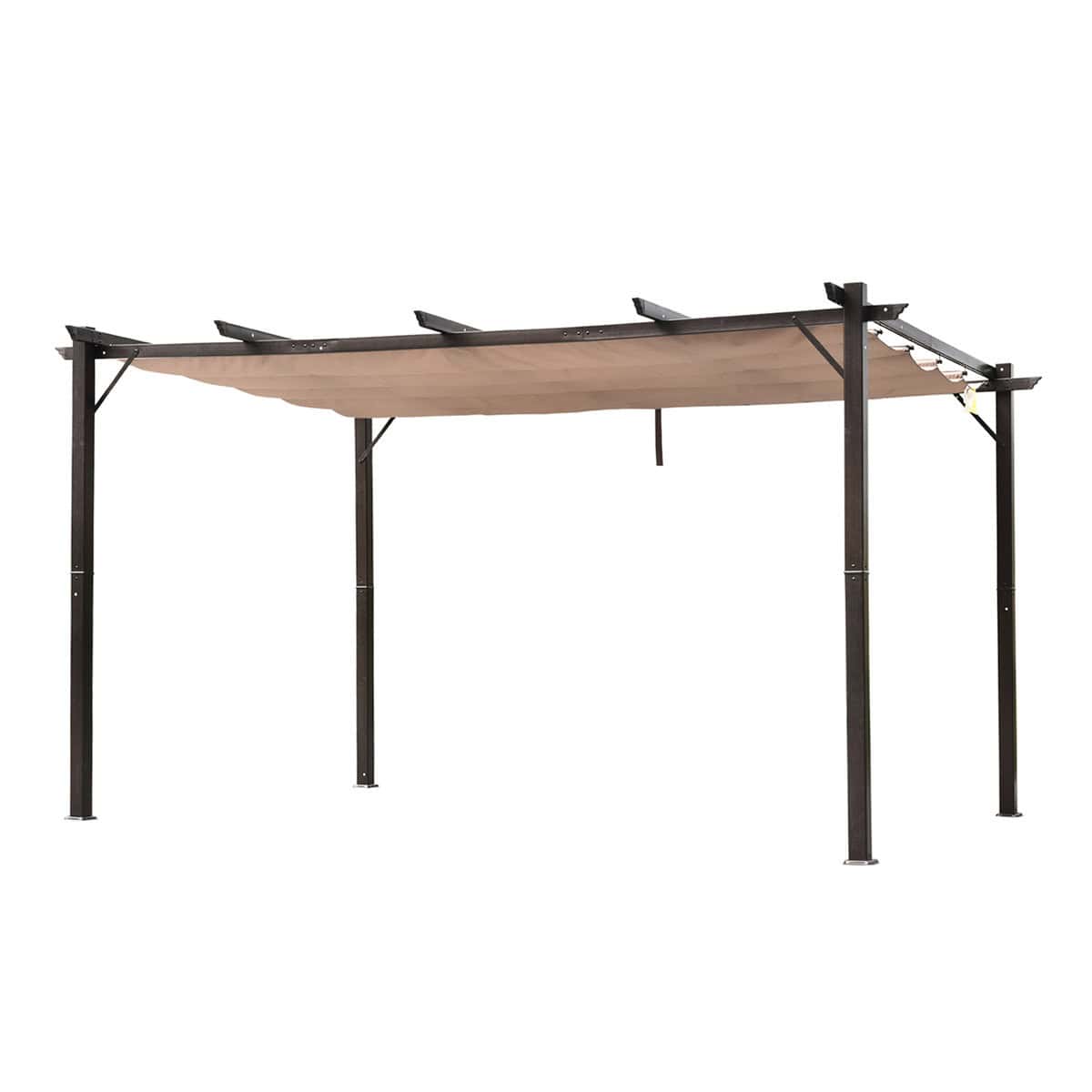 Outsunny 10x13 ft Aluminum Patio Pergola Outdoor Retractable Canopy Backyard Shade Shelter Brown | Aosom.com