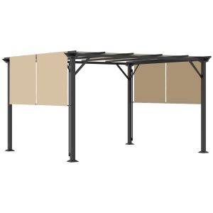 Outsunny 12x10 Retractable Pergola, with Sun Shade Canopy, UV-Fighting and Waterproof, Steel Frame for Backyard, Garden, Patio, Beige | Aosom.com