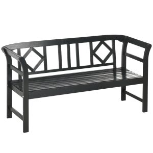 Outsunny 3-Seat Wooden Garden Bench, Outdoor Seating with Backrest and Armrests, Weather-Resistant, Gray | Aosom.com