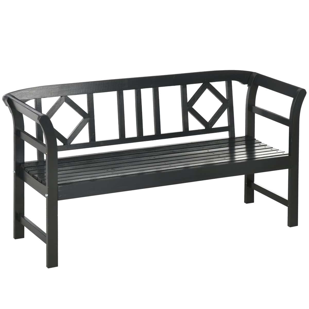 Outsunny 3-Seat Wooden Garden Bench, Outdoor Seating with Backrest and Armrests, Weather-Resistant, Gray | Aosom.com