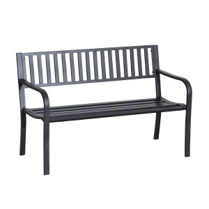 Outsunny 50ft Outdoor Bench Seat, Patio Bench with Slatted Seat, Metal Porch Bench, with 2 Person Design, for Poolside, Lawn, Black | Aosom.com
