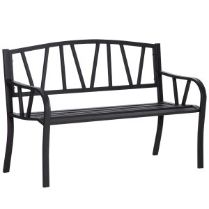 Outsunny Ergonomic Metal Garden Loveseat - 2-Seater Decorative Outdoor Patio Bench with Backrest and Armrests | Aosom.com