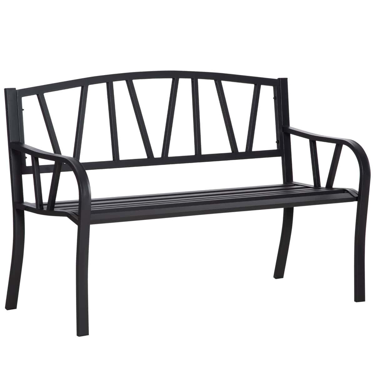 Outsunny Ergonomic Metal Garden Loveseat - 2-Seater Decorative Outdoor Patio Bench with Backrest and Armrests | Aosom.com