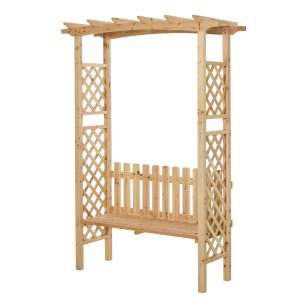 Outsunny Garden Bench Arch Pergola Natural Fir Wood Protective Varnish 2 Person Ergonomic Design | Aosom.com