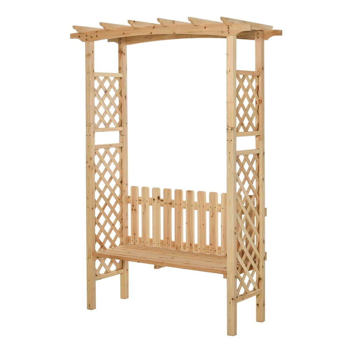 Outsunny Garden Bench Arch Pergola Natural Fir Wood Protective Varnish 2 Person Ergonomic Design | Aosom.com