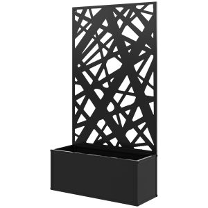 Outsunny Metal Planter Box Raised Garden Bed with Decorative Privacy Screen, Wall-mounted or Freestanding, 24" x 9.1" x 44.5"