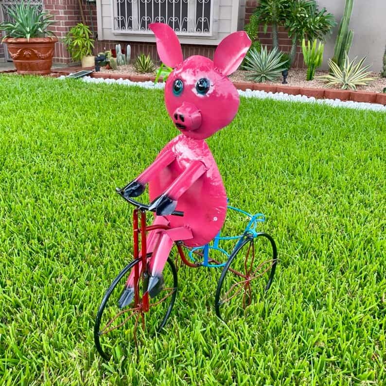pink pig bicycle planter