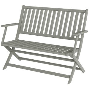 Outsunny 2-Person Foldable Wood Outdoor Bench with Backrest and Armrests for Garden, Porch, Park, Balcony, Gray