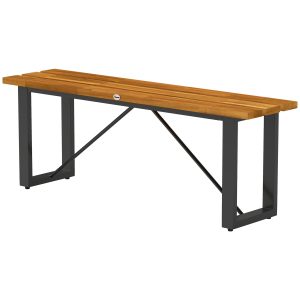 Outsunny Outdoor Bench, 2-Person Backless Garden Bench, Acacia Wood Patio Bench Loveseat with Slatted Seat for Porch, Park, Teak